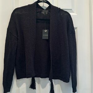 Lucky black open cardigan with tassels